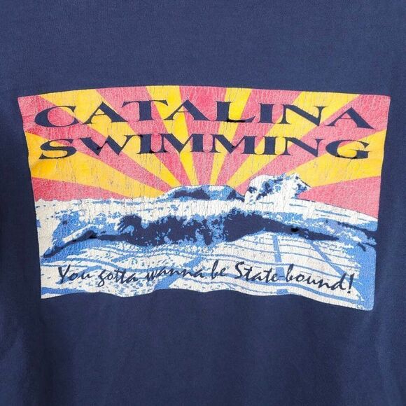 Vintage Catalina Swimming T Shirt Mens Size XL Blue 90s Y2K California Swimmer - Picture 4 of 10